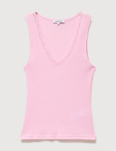 D&eacute;bardeur col v bretelles dentelle rose clair femme