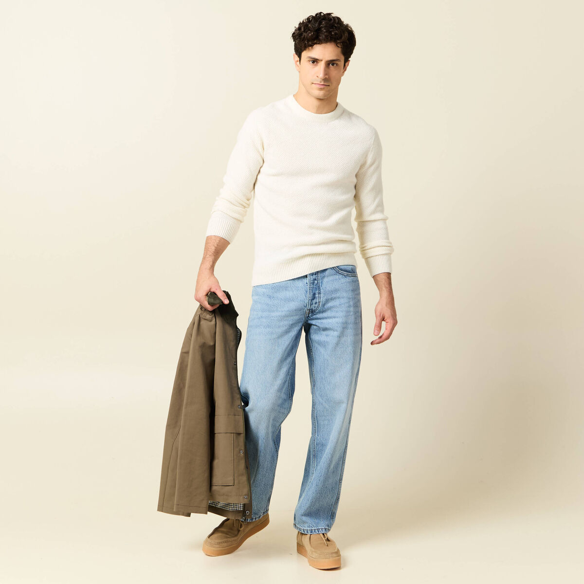 Jeans relax 5 poches denim bleach homme