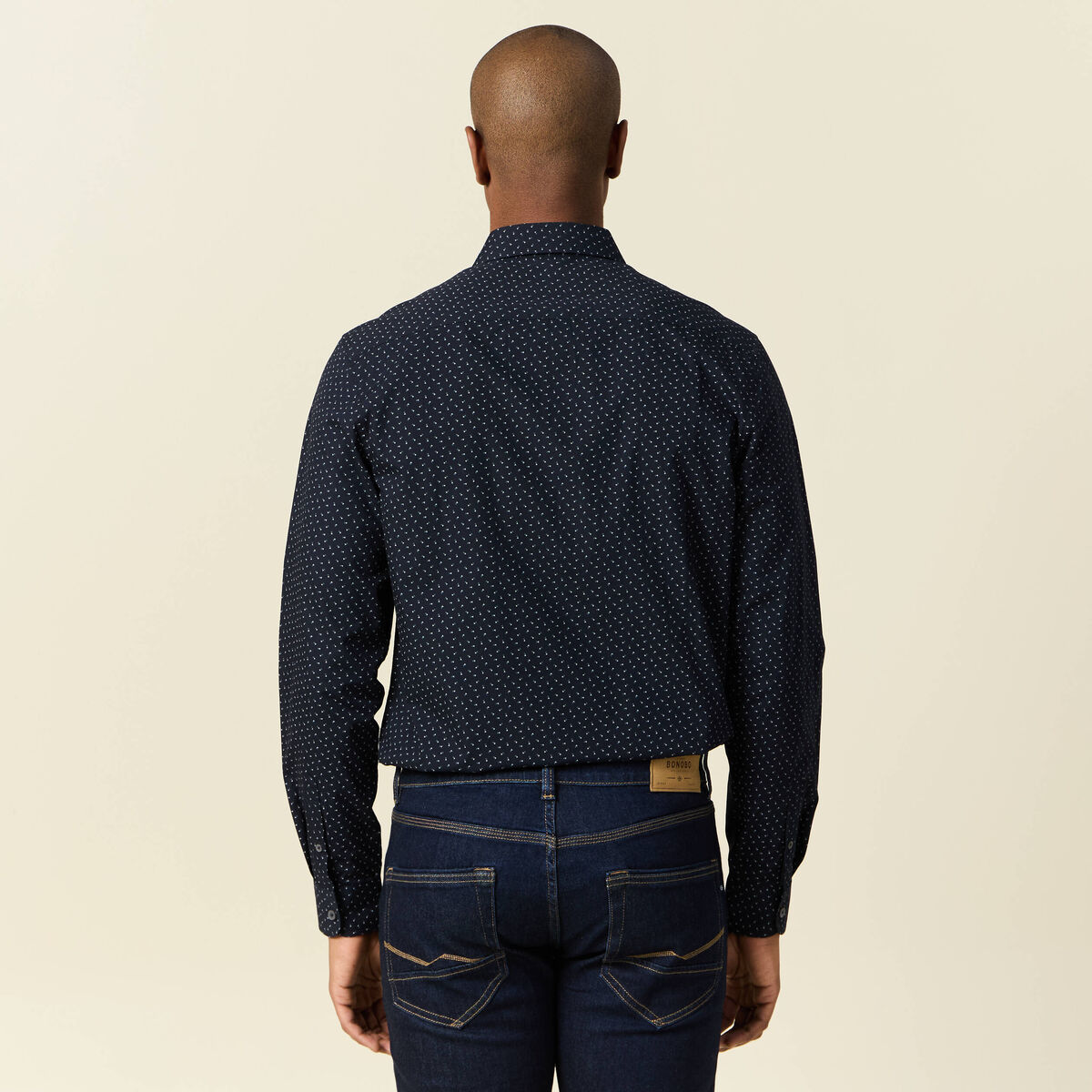 Chemise en coton manches longues bleu marine homme