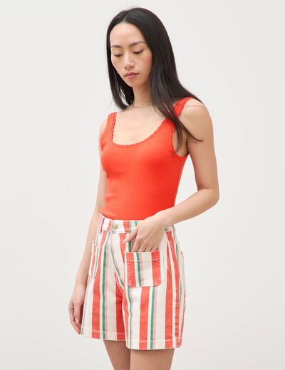Short en jean taille haute blanc femme