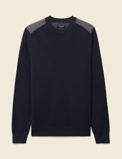 Pull fin col rond manches longues bleu marine homme
