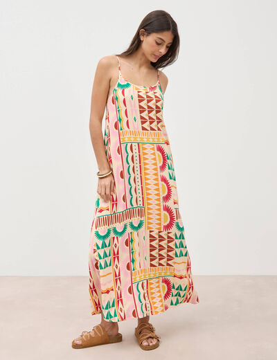 Robe longue fines bretelles col rond multicolore femme