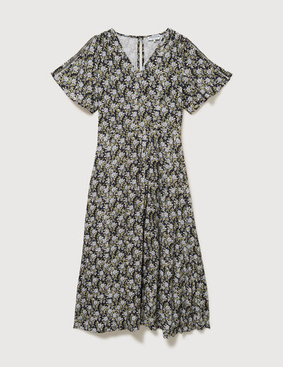 Robe fluide col v manches courtes noir femme
