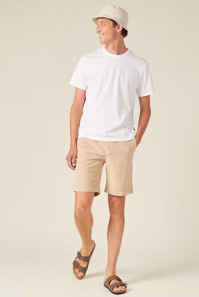 Bermuda droit en velours beige homme