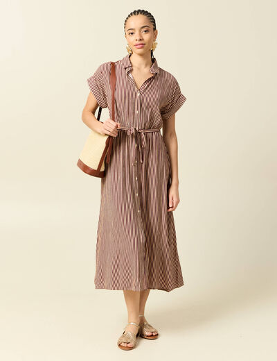 Robe longue &eacute;vas&eacute;e manches courtes violet femme