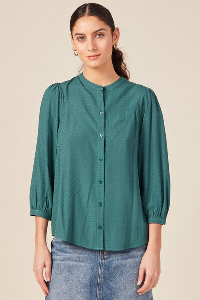 Chemise manches 3/4 vert canard femme