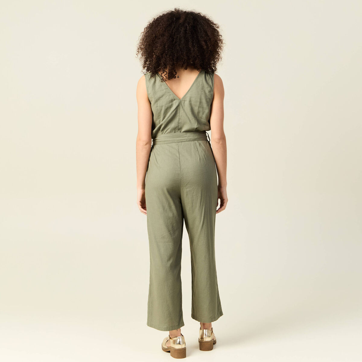Combinaison salopette fines bretelles vert kaki femme