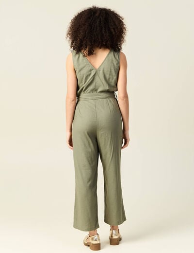 Combinaison salopette fines bretelles vert kaki femme