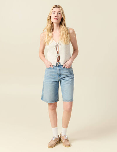 Débardeur tricot noué creme femme