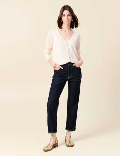 Gilet manches longues boutonné creme femme