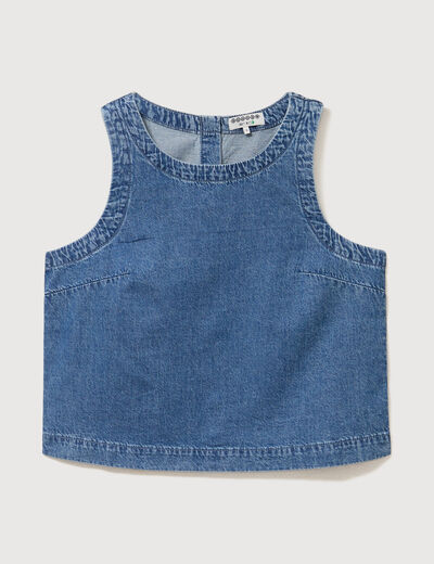 Top col rond sans manches denim used femme
