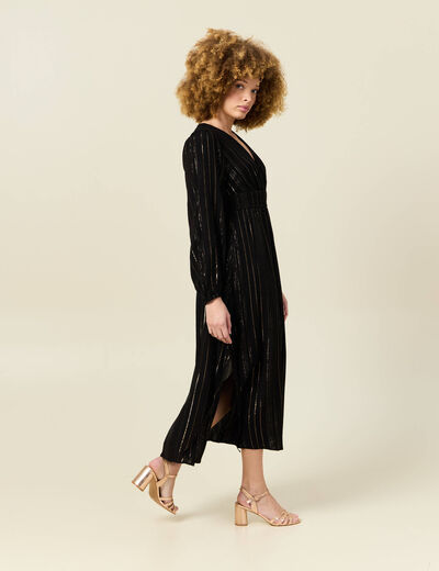 Robe longue évasée fluide noir femme