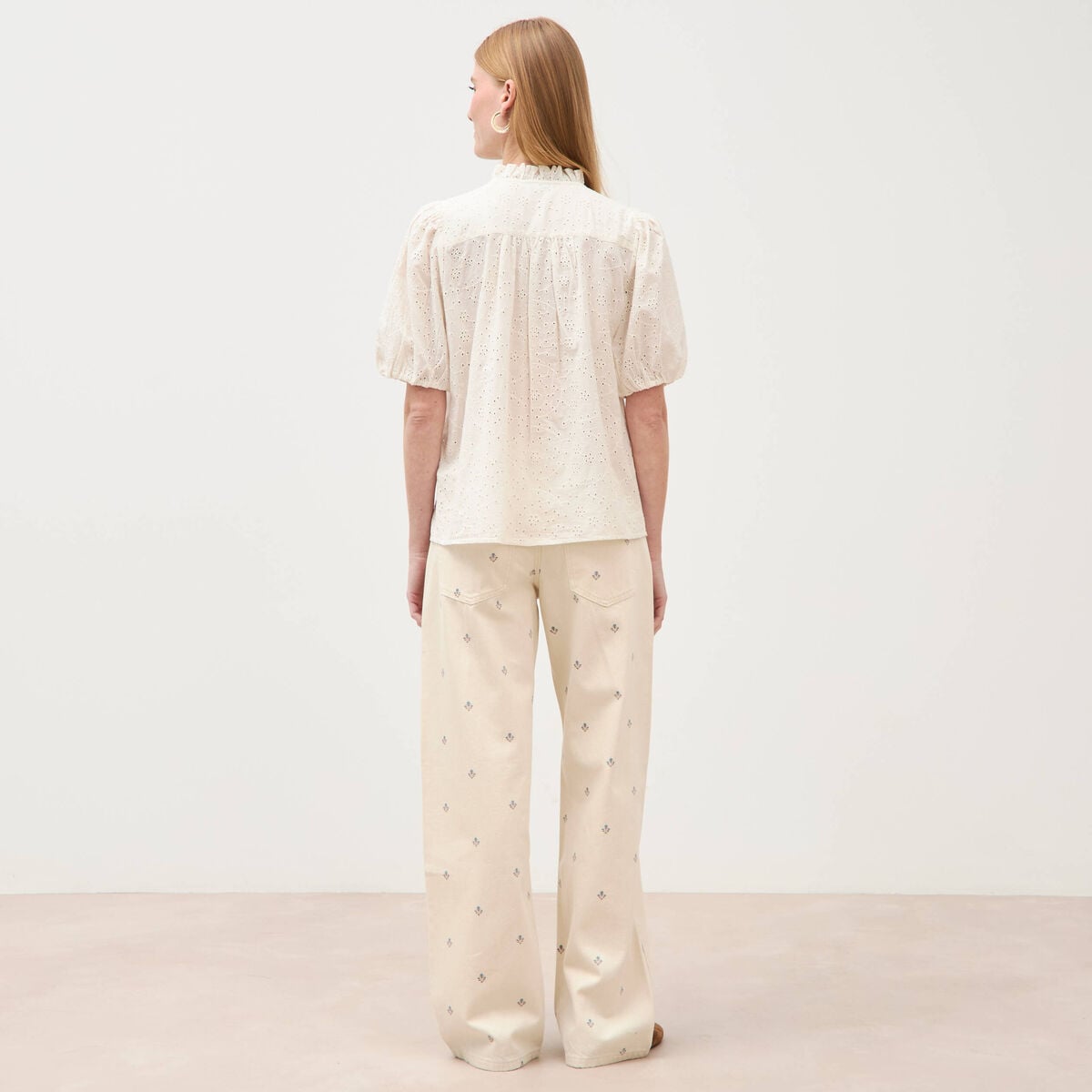 Chemise en coton manches coude creme femme