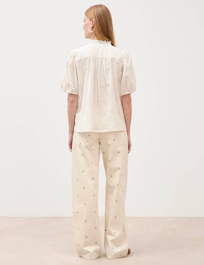 Chemise en coton manches coude creme femme