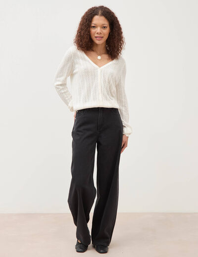 Gilet dos devant ajour&eacute; ecru femme