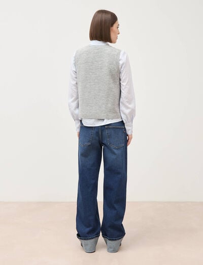 Pull droit court sans manches col rond gris femme