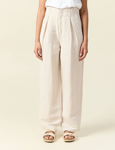 Pantalon large à pinces sable femme