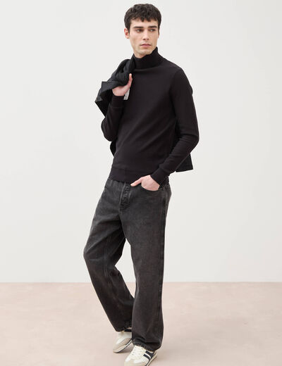 Pull fin col montant manches longues noir homme