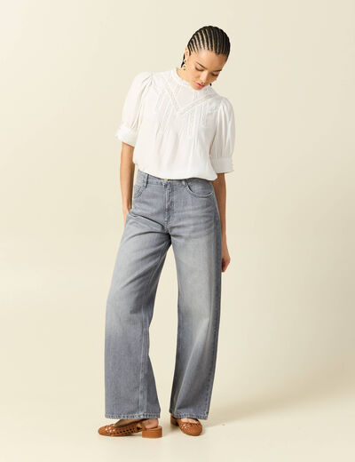 Blouse manches courtes col rond ecru femme