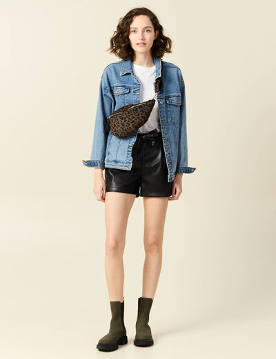 Short similicuir ceinturé noir femme