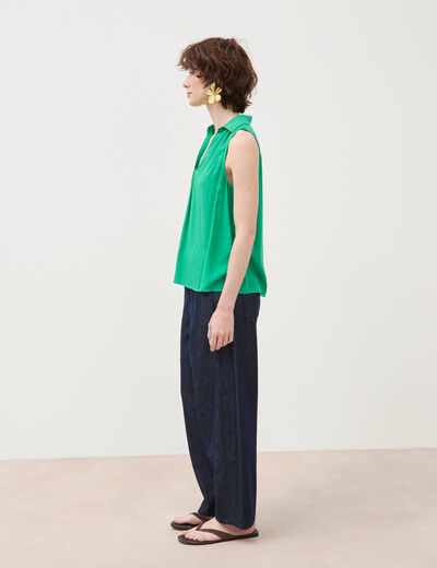 Top sans manches col tailleur vert femme