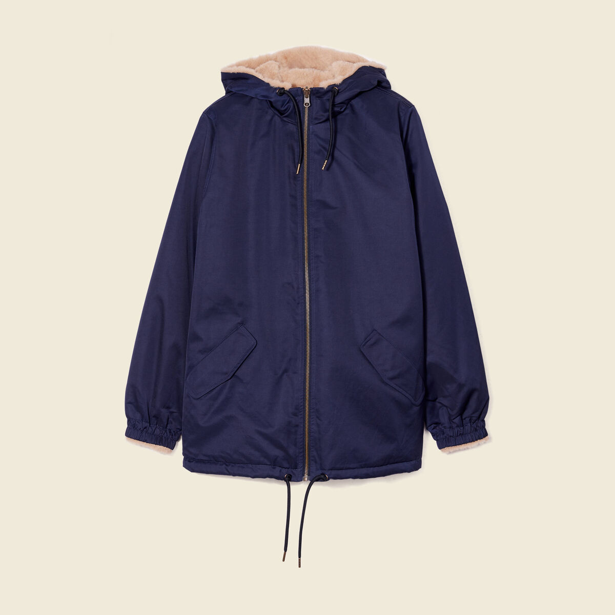 Parka r&eacute;versible bleu marine femme