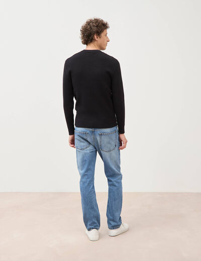 Pull col rond manches longues noir homme