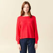 Pull col bateau manches longues rouge femme