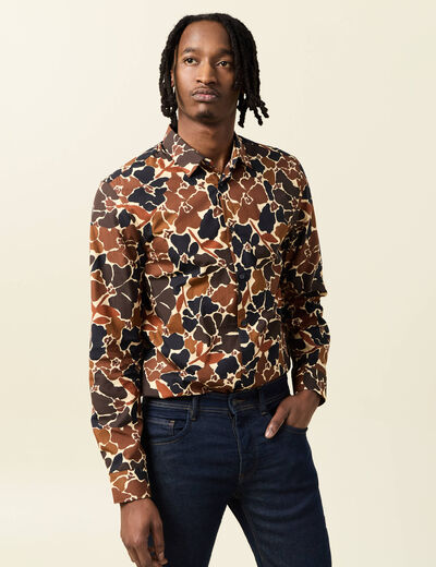 Chemise manches longues marron homme