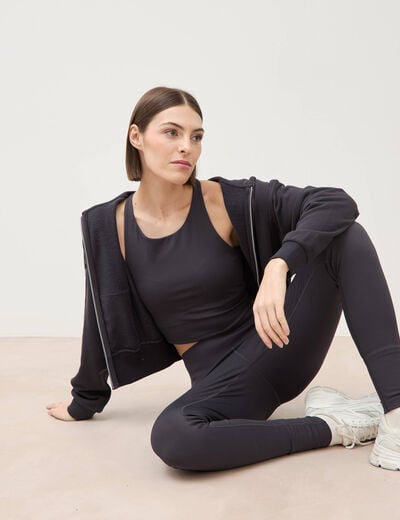 Sweat zipp&eacute; &agrave; capuche gris fonc&eacute; femme