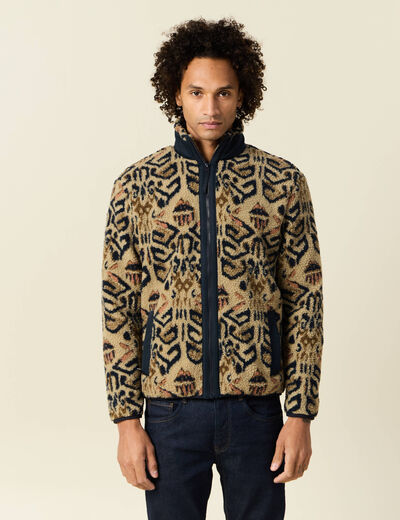 Gilet manches longues zippé sherpa beige homme