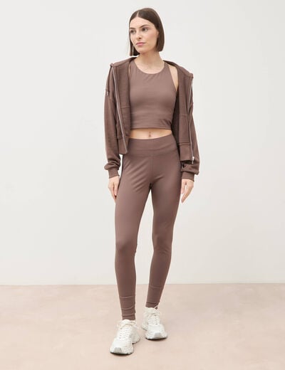 Sweat zipp&eacute; &agrave; capuche marron femme