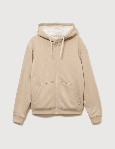 Sweat manches longues zipp&eacute; beige homme