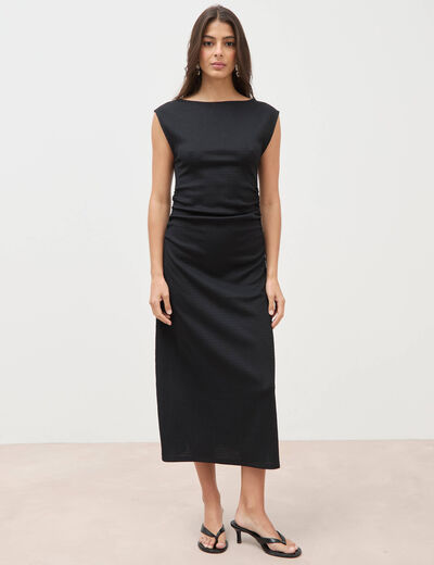 Robe longue cintr&eacute;e sans manches noir femme