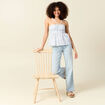 Top col droit à bretelles en coton bleu clair femme