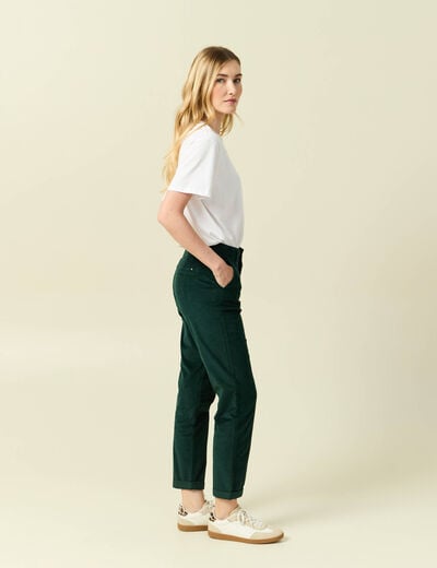 Pantalon large 7/8&egrave;me taille haute vert fonc&eacute; femme