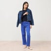 Pull fin col rond manches longues bleu fonc&eacute; femme