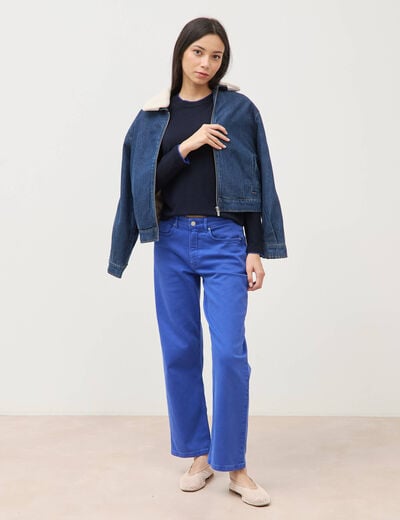 Pull fin col rond manches longues bleu fonc&eacute; femme
