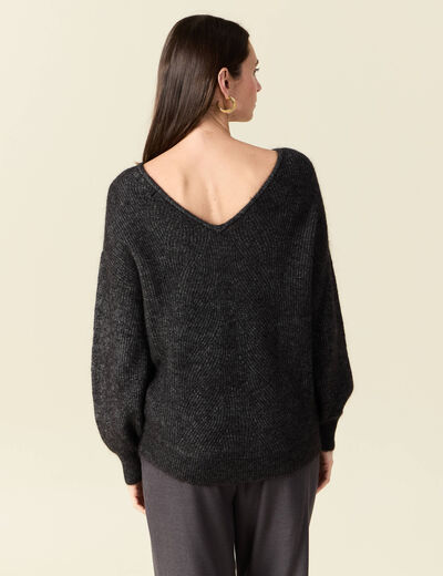 Pull manches longues ajouré noir femme