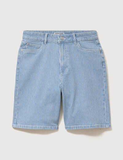 Bermuda large taille haute en jeans denim stone femme