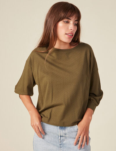 T-shirt manches 3/4 vert kaki femme