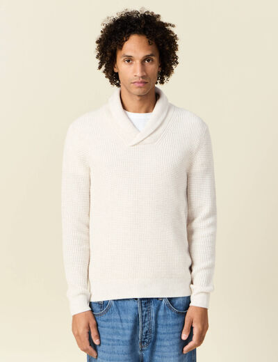 Pull manches longues col châle ecru homme