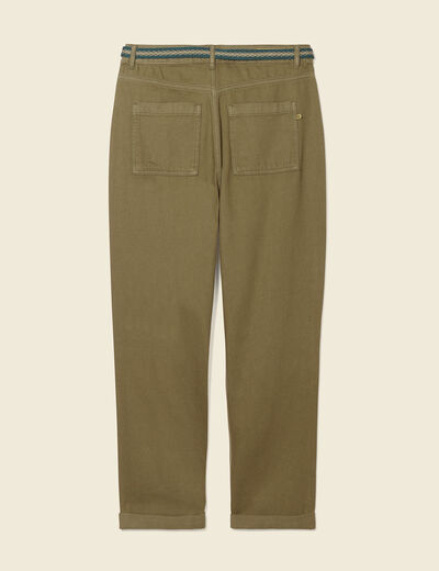 Pantalon large ceinturé vert kaki femme