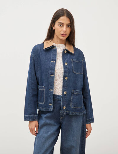 Veste en jeans manches longues denim brut clean femme