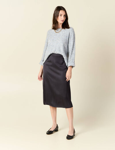 Jupe midi droite satin gris foncé femme