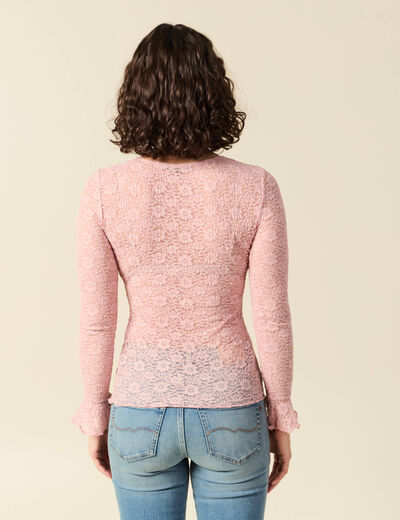 T-shirt ajust&eacute; court manches longues rose pastel femme