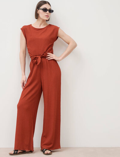 Pantalon loose avec ceinture marron cognac femme