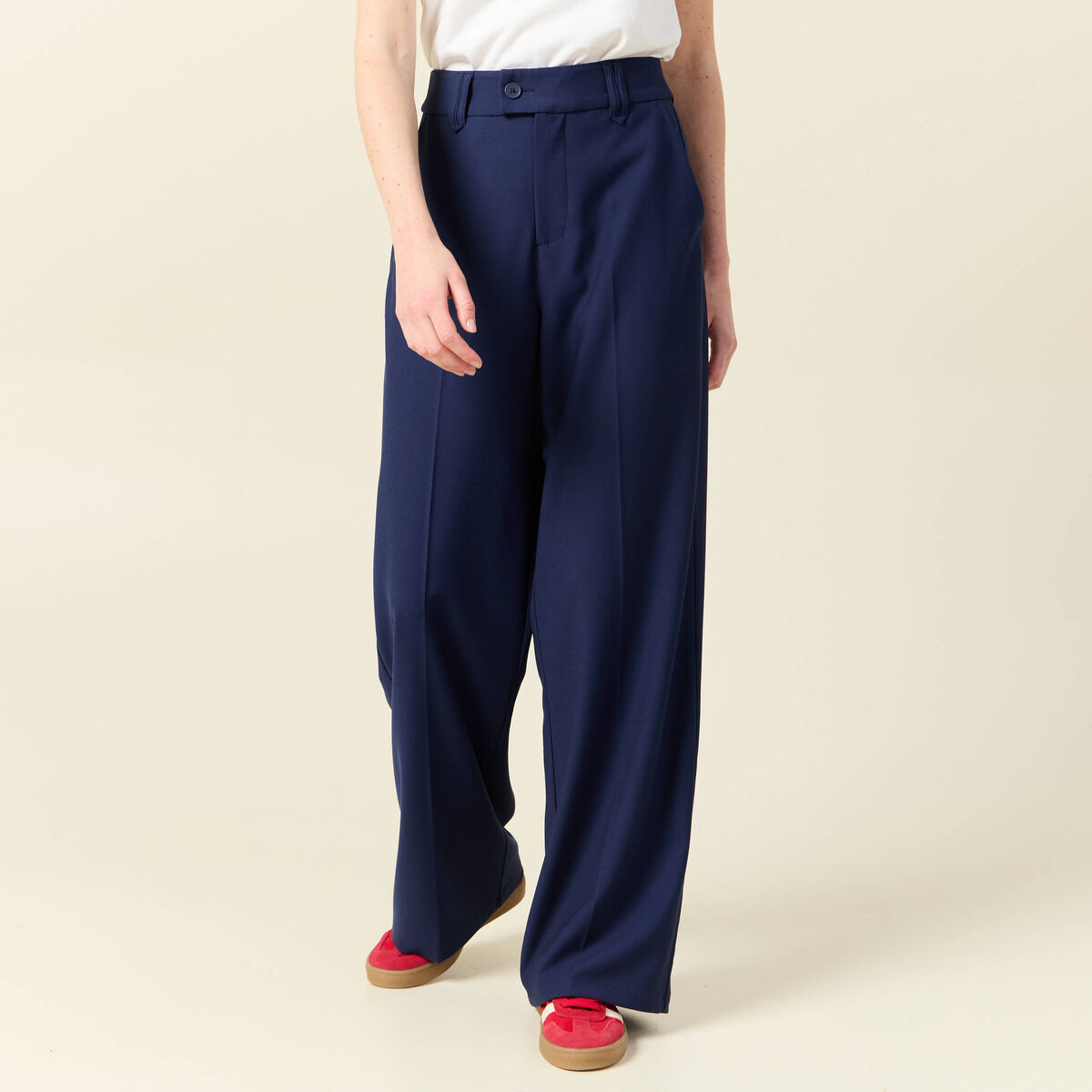 Pantalon city large à pinces bleu marine femme