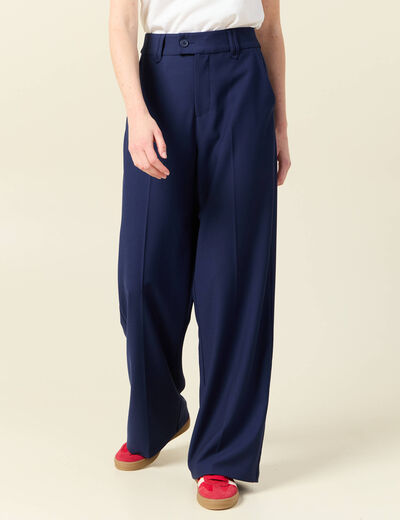 Pantalon city large à pinces bleu marine femme