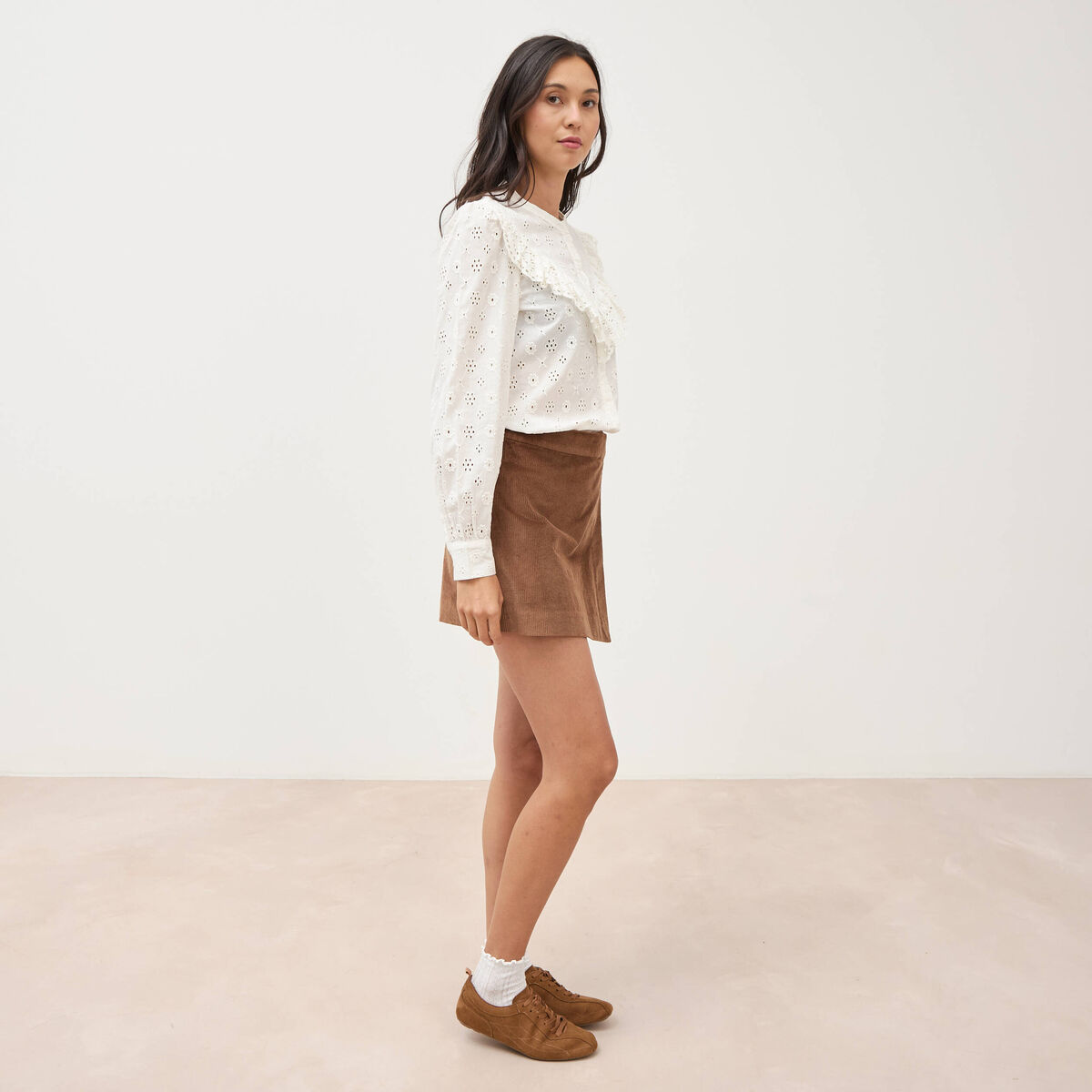 Chemise en coton avec dentelle ecru femme